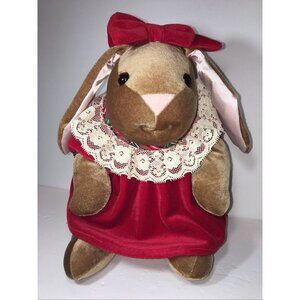 Vintage 1985 Velveteen Rabbit Plush 13" Bunny Rabbit Ears Christmas Dress Toys